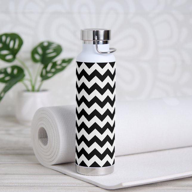 Botella De Agua Patrón de zigzag negro y blanco, patrón de chevron (Yoga)
