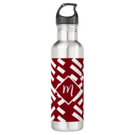 Botella De Agua Patrón diagonal tachado rojo Minimalista, monogram