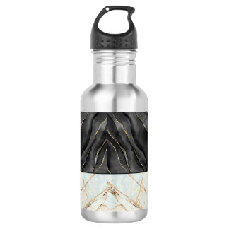 Botella De Agua Patrón elegante de oro negro y blanco de mármol