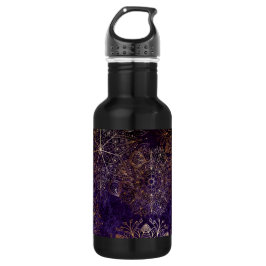 Botella De Agua Patrón elegante de oro y morado floral de Mandala