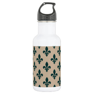 Botella De Agua Patrón Flor de Lis, Verde Real Francés sobre Crema