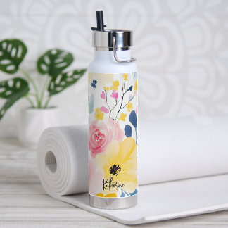 Botella De Agua Patrón floral acuático moderno