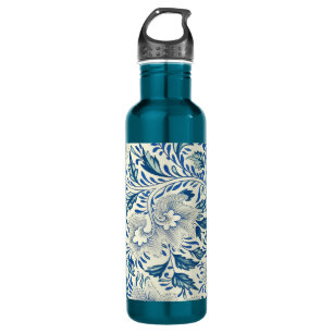 Botella De Agua Patrón floral azul Diseño antiguo asiático