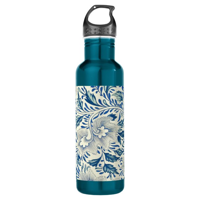 Botella De Agua Patrón floral azul Diseño antiguo asiático (Anverso)