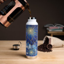 Patrón Floral Azul Moderno Oro