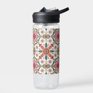 Botella De Agua Patrón Floral Boho en Rojo, Rosa y Turquesa