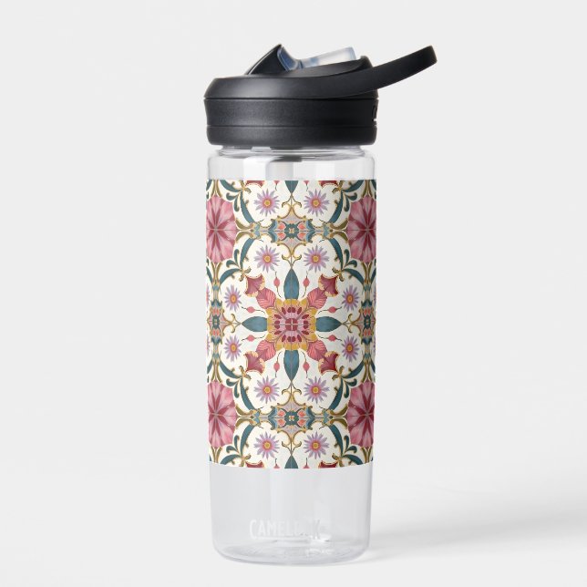 Botella De Agua Patrón Floral Boho en Rojo, Rosa y Turquesa (Izquierdo)