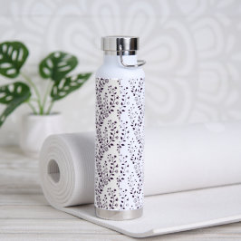 Botella De Agua Patrón floral boho moderno ciruela blanco