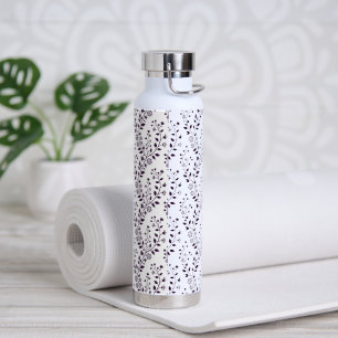 Botella De Agua Patrón floral boho moderno ciruela blanco