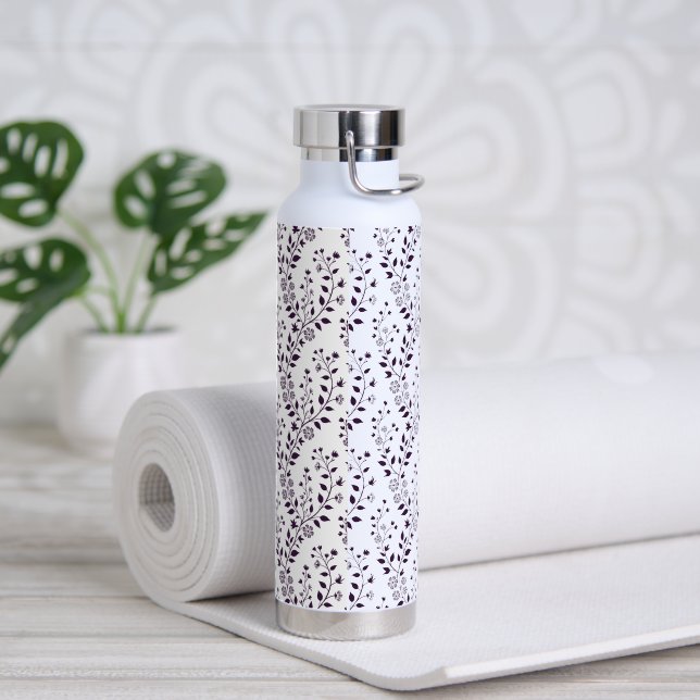 Botella De Agua Patrón floral boho moderno ciruela blanco (Yoga)