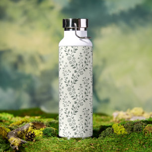 Botella De Agua Patrón floral boho moderno crema salvia