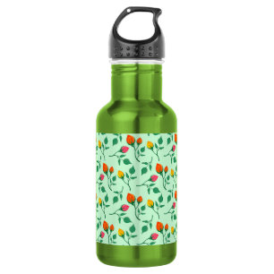 Botella De Agua Patrón floral con flores subió de color