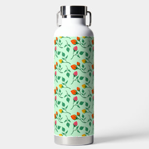 Botella De Agua Patrón floral con flores subió de color