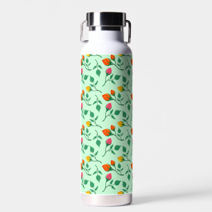 Botella De Agua Patrón floral con flores subió de color