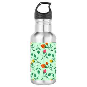 Botella De Agua Patrón floral con flores subió de color
