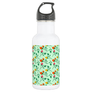 Botella De Agua Patrón floral con flores subió de color
