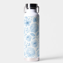 Patrón floral de acuarela azul blanco