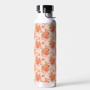Botella De Agua patrón floral de boda de primavera rosa naranja