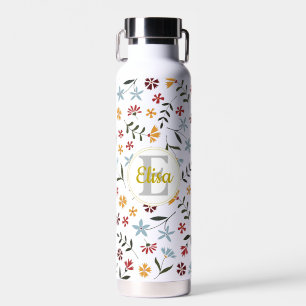 Botella De Agua Patrón floral de color acuático personalizado