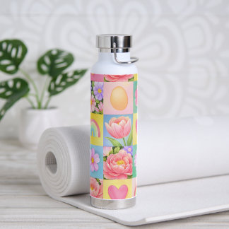 Botella De Agua Patrón Floral de Cuadros de Moda de Primavera