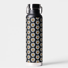 Botella De Agua Patrón floral de Dahlia blanca en negro