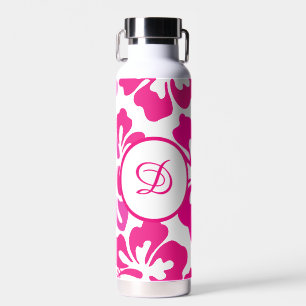 Botella De Agua Patrón floral de Hibiscus en Hawaii tropical rosa