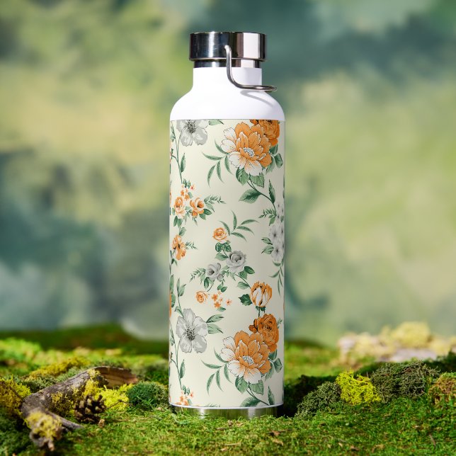 Botella De Agua Patrón floral de jardín amarillo suave (Exterior)