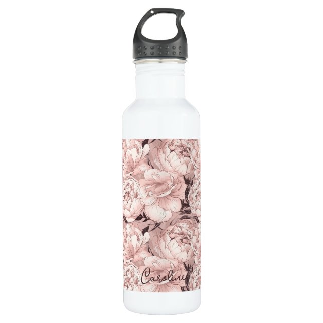 Botella De Agua Patrón floral de nombre personalizado (Anverso)