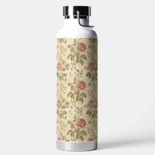 Botella De Agua Patrón floral de rosa vintage