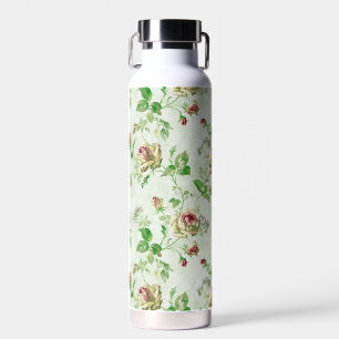 Botella De Agua Patrón floral de rosas rosadas vintage