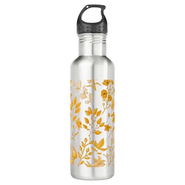 Botella De Agua Patrón floral dorado para el otoño (Anverso)