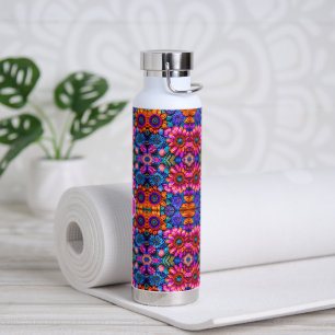 Botella De Agua Patrón floral en estilo boho, personalizado