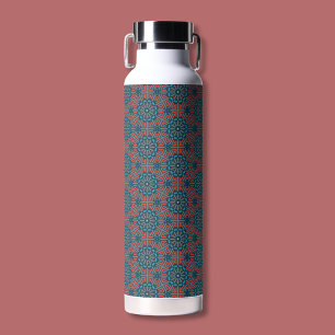 Botella De Agua Patrón floral geométrico mosaico antiguo