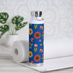 Botella De Agua Patrón floral Mariposas de girasol