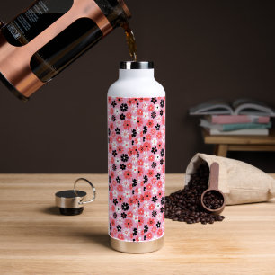 Botella De Agua Patrón floral monograma moderno