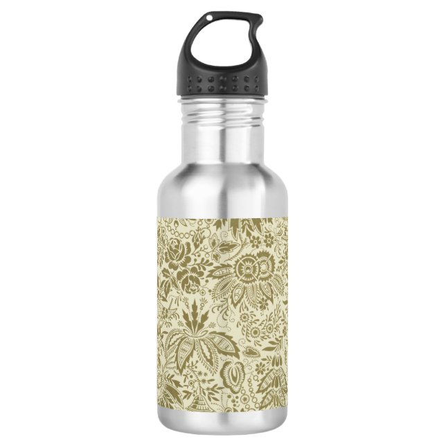 Botella De Agua Patrón floral Sage verde Damasco antiguo (Anverso)