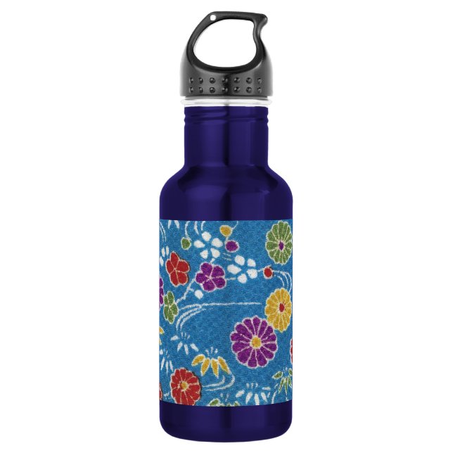 Botella De Agua Patrón floral, textil de KIMONO japonés (Anverso)