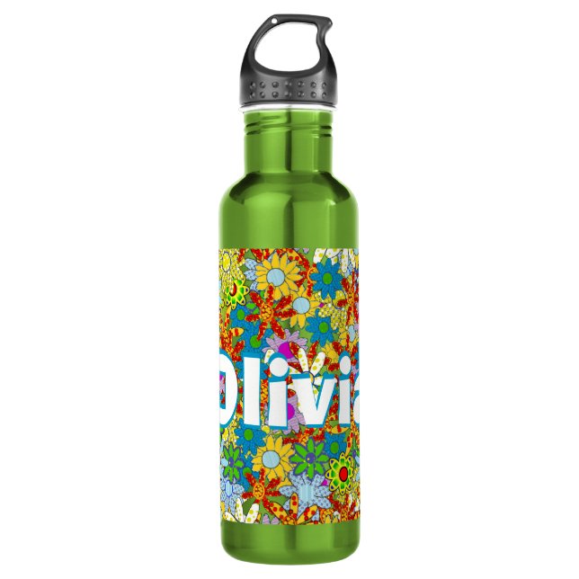Botella De Agua Patrón floral verde moderno personalizado (Anverso)