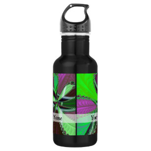 Botella De Agua Patrón fractal verde y púrpura