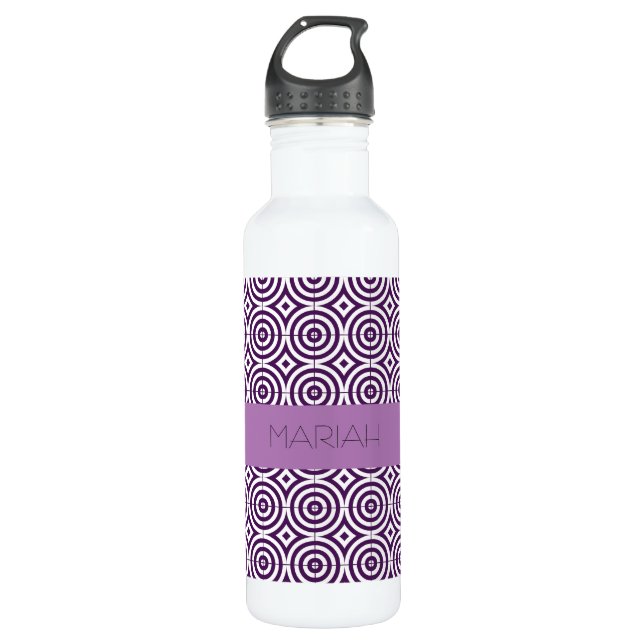 Botella De Agua Patrón geométrico de lavanda púrpura personalizado (Anverso)