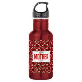 Botella De Agua Patrón geométrico de píxeles rojo, negro y blanco