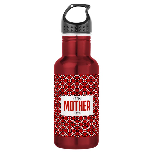 Botella De Agua Patrón geométrico de píxeles rojo, negro y blanco (Anverso)