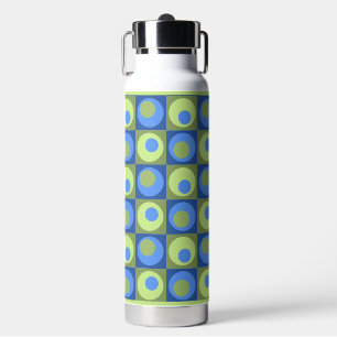 Botella De Agua Patrón geométrico de punto de la plaza verde azul