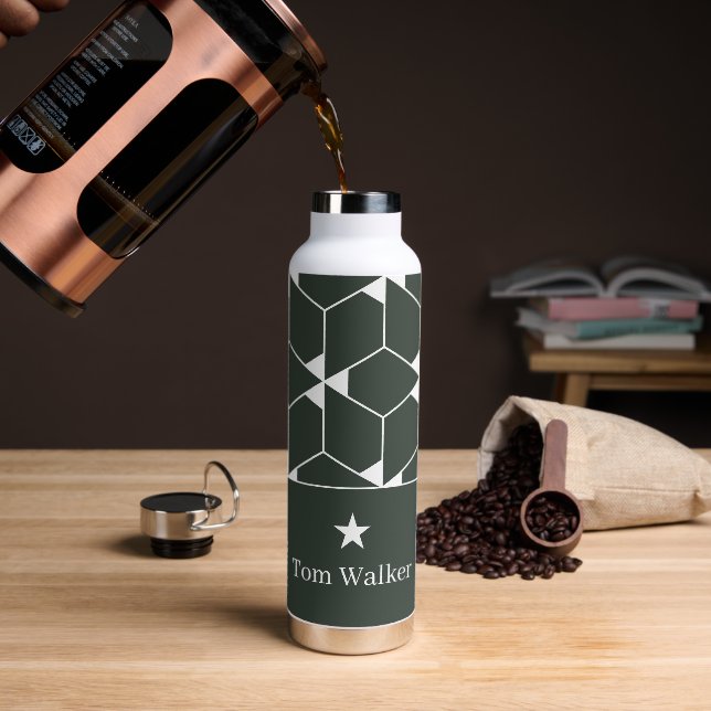 Botella De Agua Patrón geométrico moderno con estrella y nombre (Café)