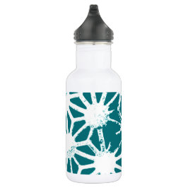 Botella De Agua Patrón geométrico verde azulado y blanco