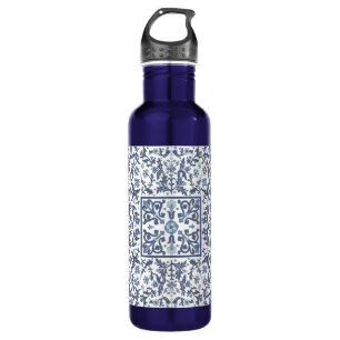 Botella De Agua Patrón gráfico floral azul