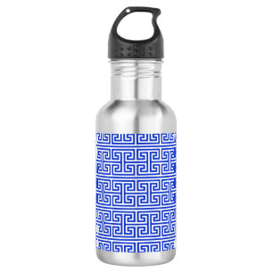 Botella De Agua Patrón griego Meandro Clave Cuadrado H Azul