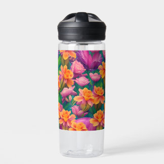 Botella De Agua Patrón hawaiano de flores tropicales