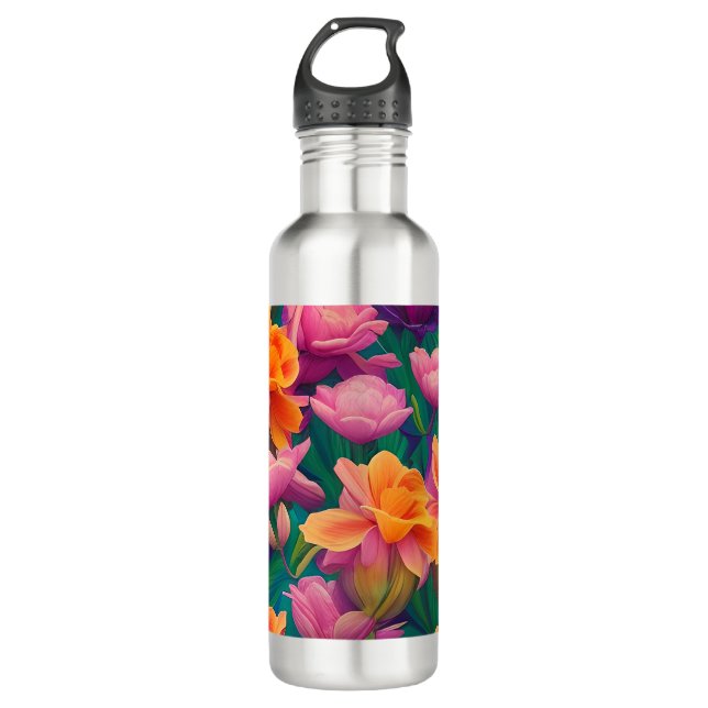 Botella De Agua Patrón hawaiano de flores tropicales (Anverso)