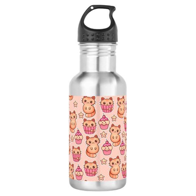 Botella De Agua Patrón kawaii de gatos y pasteles rosados (Anverso)